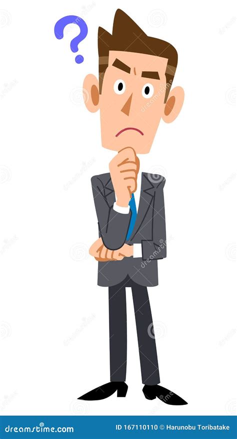 Full Body Of Young Businessman Having Doubts Stock Vector