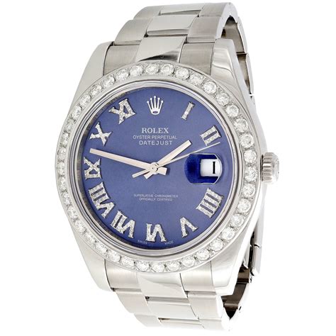 Rolex Mens Datejust Ii Rolex 116300 Diamond Watch 41mm Blue Roman