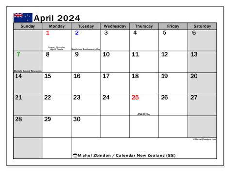 Calendar April 2024 New Zealand Ss Michel Zbinden Nz