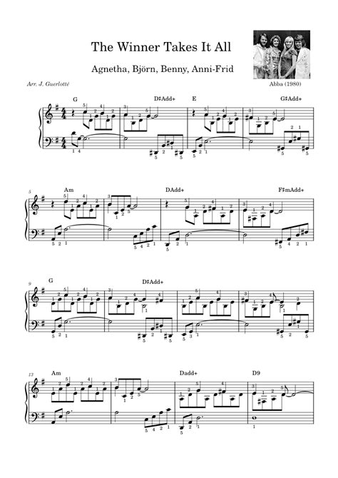 The Winner Takes It All Abba Sheet Music For Piano Solo Easy