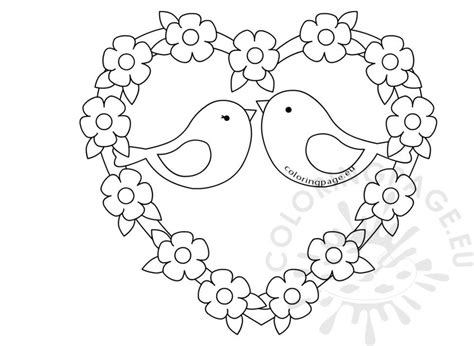 Two Birds Sketch With Love Heart Coloring Page