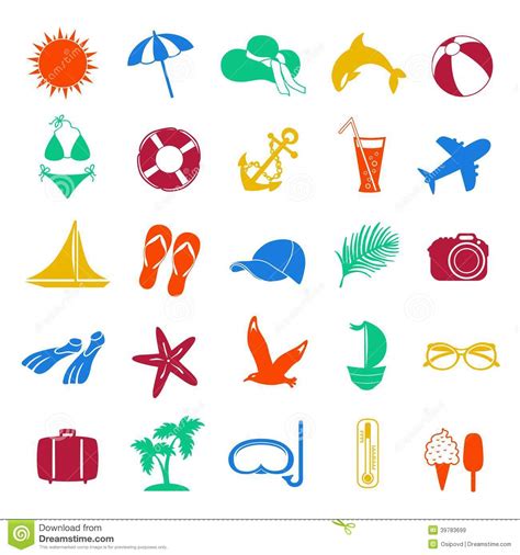Colorful Summer Icons On White Background Stock Vector Illustration
