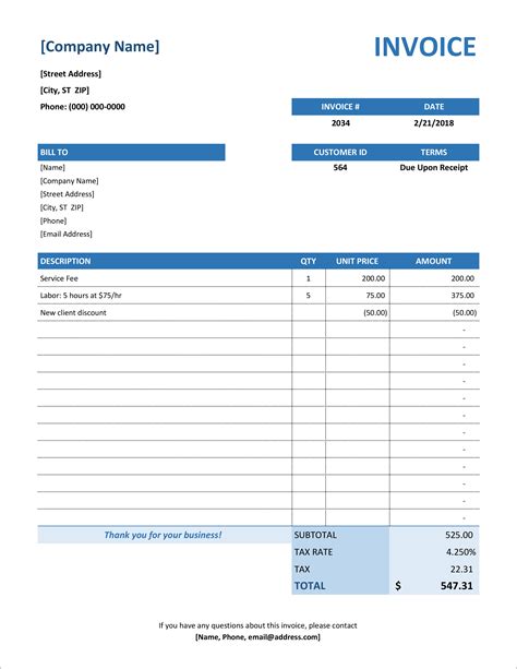 Free Invoice Template For Excel Excel Invoice Template Free Download