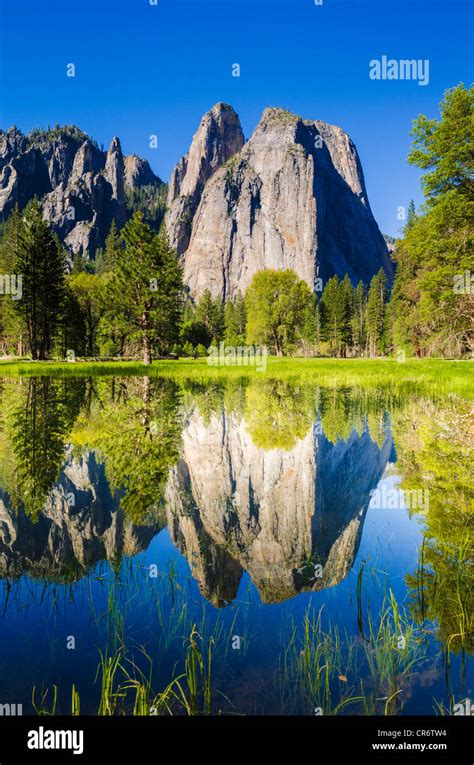 Cathedral Rocks Reflected In Pond Yosemite National Park California