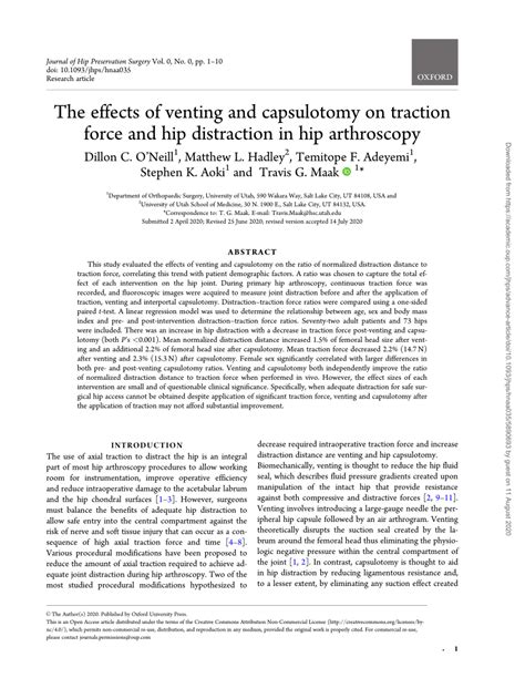 Pdf The Effects Of Venting And Capsulotomy On Traction Force And Hip