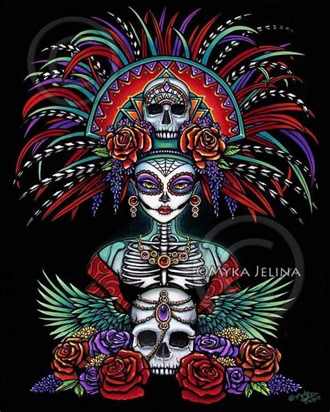 Dia De Muertos Mictecacihuatl Skull Festival Ltd Ed Canvas Embellished