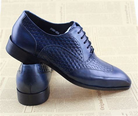 Men Blue Oxford Shoes On Woven Leather Patched Style Fanfreakz