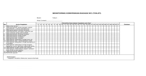 Contoh Form Checklist Kebersihan Kantor