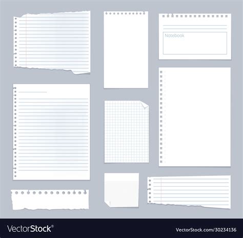 Note Papers Lined Notes Set Stripe Sheets Vector Image