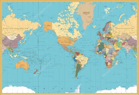 Retro Color America Centrado Mapa Político Del Mundo 2022