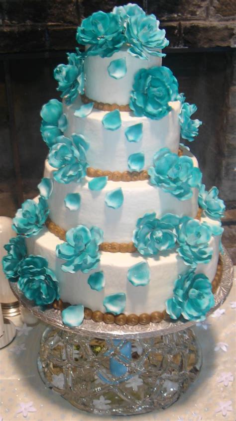 Food And Drink Wedding Cakes With Turquoise Blue Color