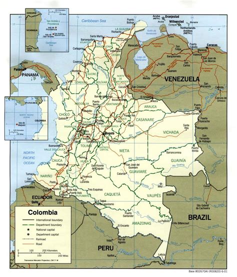 Colombia Landkaart Afdrukbare Plattegronden Van Colombia