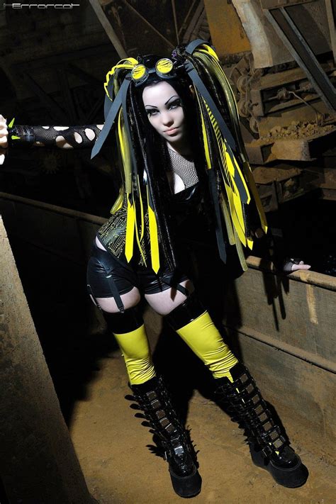 cyberinvation in yellow cybergoth cyberpunk girl goth subculture