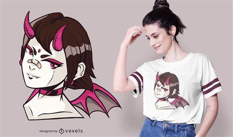 Demon Girl Anime T Shirt Design Vector Download
