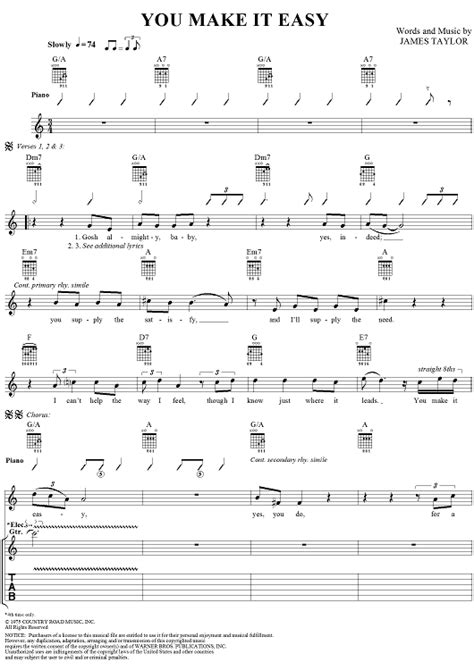 You Make It Easy Sheet Music By James Taylor For Guitar Tabvocal
