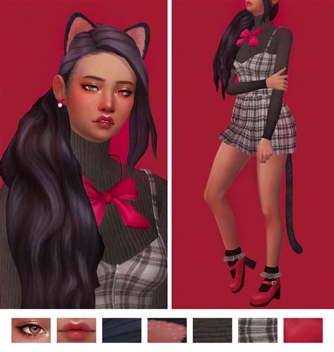 Hair Cat Ears Cat Tail Bow Necklace Bow Sims E Girl Sims 4