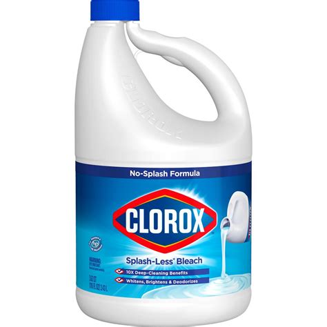 Clorox disinfecting bleach whitens whites, keeps clothes whiter longer, and removes 70% more stains than detergent alone. Clorox 116 oz. Concentrated Splash-Less Regular Bleach ...