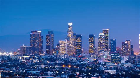 Downtown Los Angeles Skyline Changing From Sunset To Night City 4k Uhd