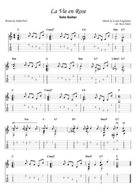 La Vie En Rose For Solo Fingerstyle Guitar By Edith Piaf Digital