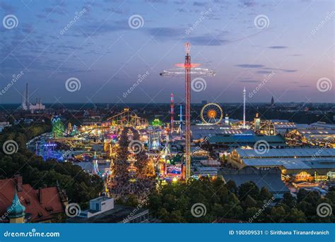 Aerial View Of Oktoberfest During Sunset Munich Germany Editorial