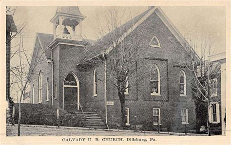 Dillsburg Pennsylvania Calvary Ub Church Street View Antique Postcard