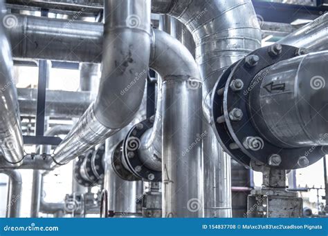 Industrial Steam Pipe With Valves And Stainless Steel Stock Photo