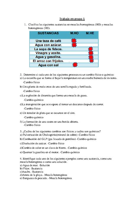 Trabajo 1 Grupal Quimica Trabajo En Grupo 1 Clasifica Las