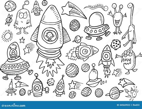Outer Space Doodle Vector Set Stock Vector Image 44563922