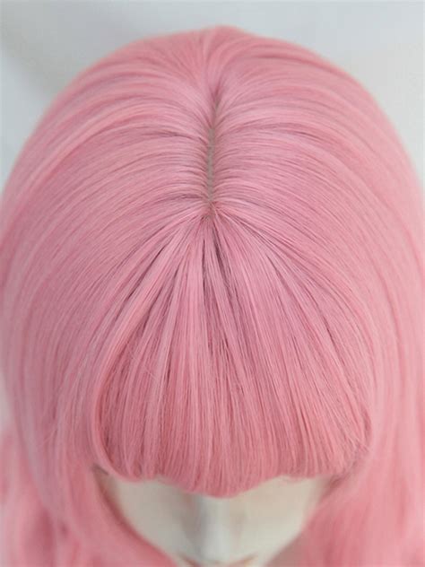 Evahair 2021 New Style Pink Long Wavy Synthetic Wig With Bangs Home