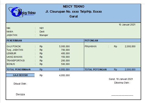 Cara Membuat Slip Gaji Di Excel Contoh Slip Gaji Karyawan Neicytekno