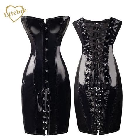 Womens Black Pvc Faux Leather Corset Dress Available In Plus Sizes