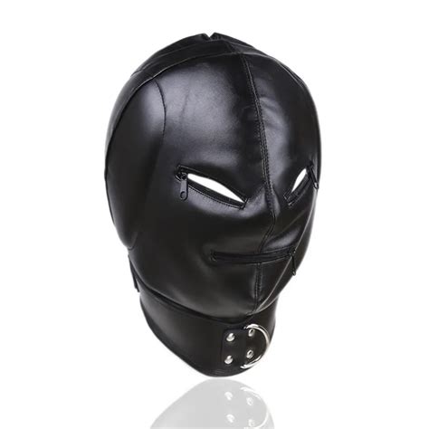 Newest Fetish Fantasy Pu Leather Bondage Hood Mask Zipper Open Mouth Eye Sex Slave Mask Bdsm