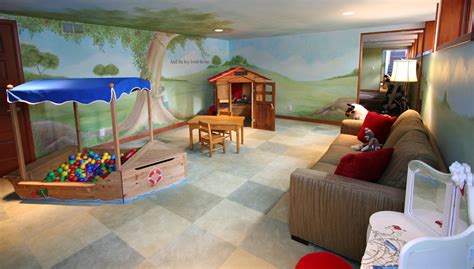 Magical Hillside Childs Playroom With Adult Spaces And Tree Mural