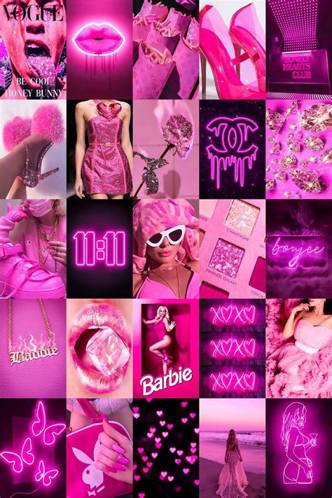 Boujee Pink Neon Collage Kit Hot Pink Aesthetic Baddie Baddie Vibes