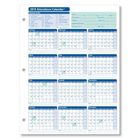 Monthly Employee Attendance Calendar Sheets Blank Forms Calendar