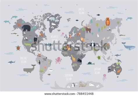 World Map Wild Animals Living On Stock Vector Royalty Free 788451448