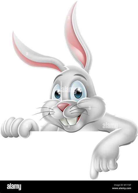 Peeking Easter Bunny Rabbit Pointing Cartoon Sign Stock Vector Image