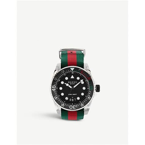 Gucci Ya136209 Dive Nylon And Stainless Steel Watch Greenred