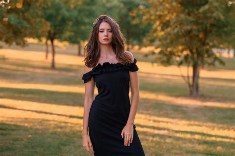 Girl Models Black Dress Disha Shemetova 2k Depth Of Field Model Brunette Hd Wallpaper