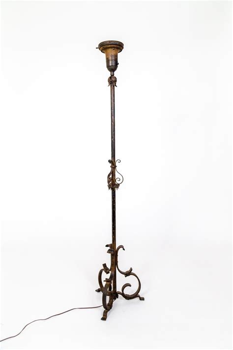 Vintage Black Wrought Iron Floor Lamp Antique Country French Wrought