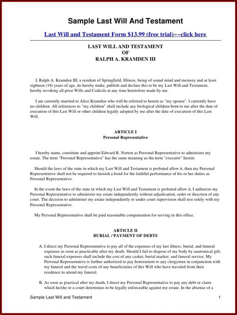 Free Joint Last Will And Testament Template For Married Couple