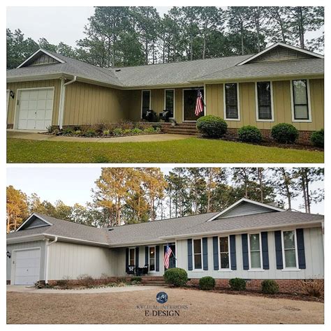 Red brick ranch exterior, description: Before and after red brick ranch with Sensible Hue siding ...