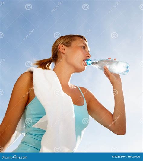 Beautiful Woman Drinking Water During Exercising Stock Photo Image Of