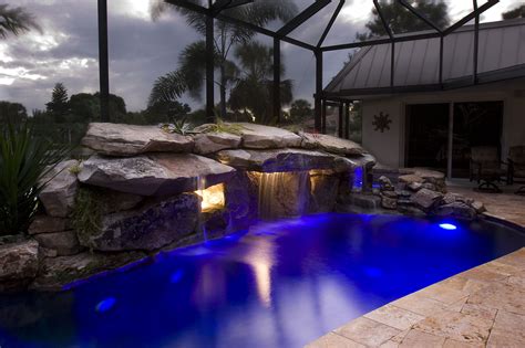 Siesta Key Pool Remodel With Stone Grotto Waterfall And Stone Spa