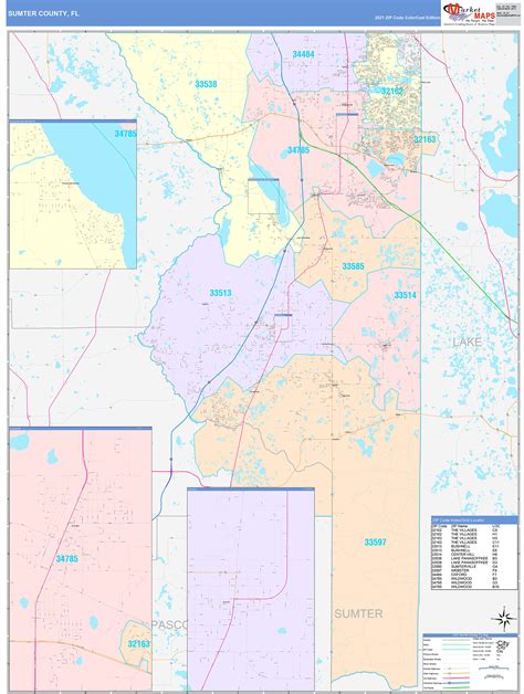 Sumter County Fl Wall Map Color Cast Style By Marketmaps