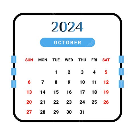 تقويم شهر أكتوبر لعام 2024 مع شكل فريد باللونين الأسود والأزرق السماوي