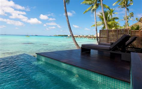 Nature Landscape Resort Beach Atolls Palm Trees Sea Swimming Pool Tropical Bungalow