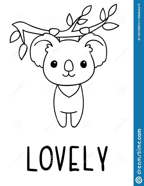 Coloring Pages, Black and White Cute Kawaii Hand Drawn Koala Doodles