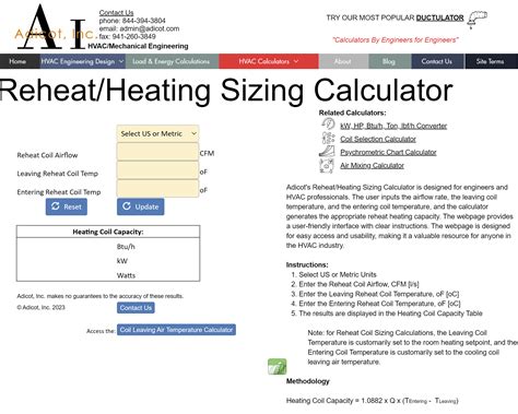 Reheat Heating Sizing Calculator Adicot Inc