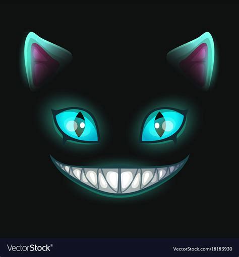 Fantasy Scary Smiling Cat Face On Black Background